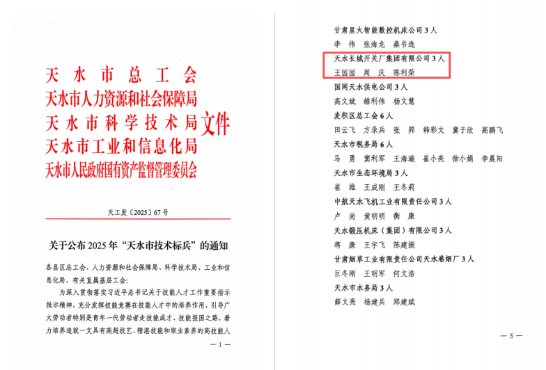 喜報 | 長開廠集團三名職工榮獲“天水市技術(shù)標兵”稱號